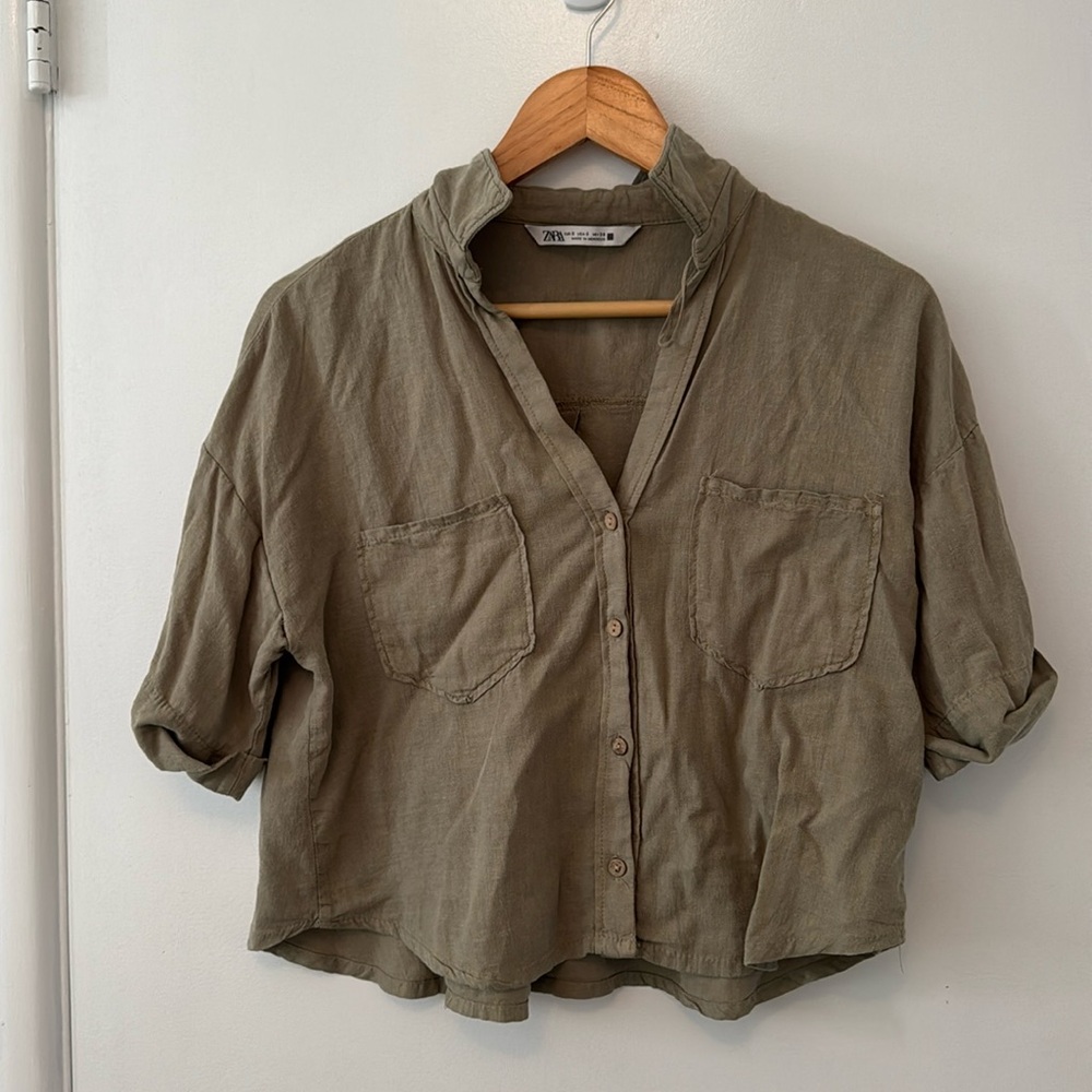 Green Linen Button-up Zara Blouse